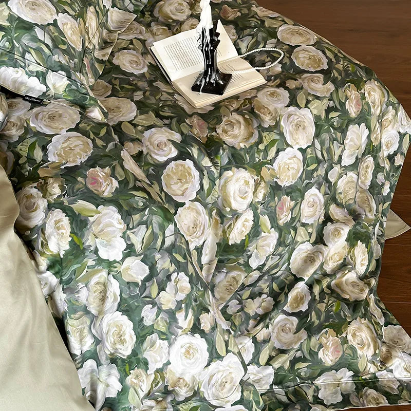 DecorBites™ 1000TC Egyptian Cotton Floral Bedding Set: Duvet Cover, Flat/Fitted Sheet, Pillowcase