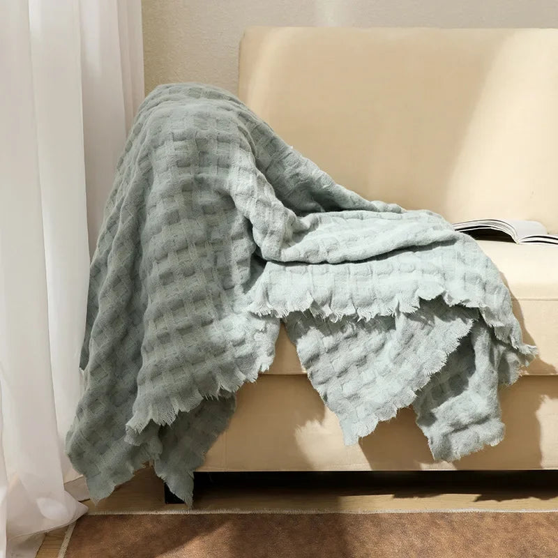 بطانية وافل محبوكة DecorBites™ - غطاء أريكة لجميع المواسم، ومفرش سرير، ومنشفة طرف السرير للقيلولة
