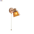 DecorBites™ Amber Glass LED Wall Sconce Nordic Modern Wood Pull Chain Switch Stair Light