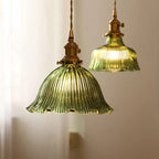 Vintage Green Glass Pendant Light With Brass Finish