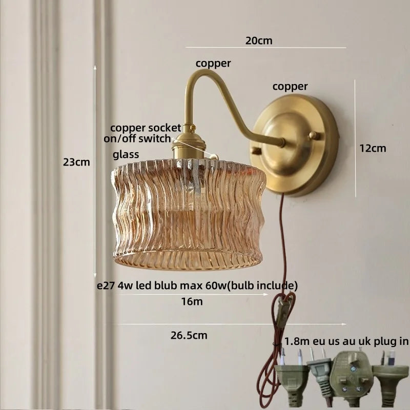 DecorBites™ Clear Glass Wall Sconce LED Lights Modern Nordic Copper Bedside Lamp