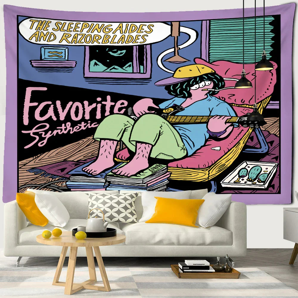 DecorBites™ Cute Girl Cartoon Tapestry Wall Hanging for Kawaii Aesthetics Room Decor