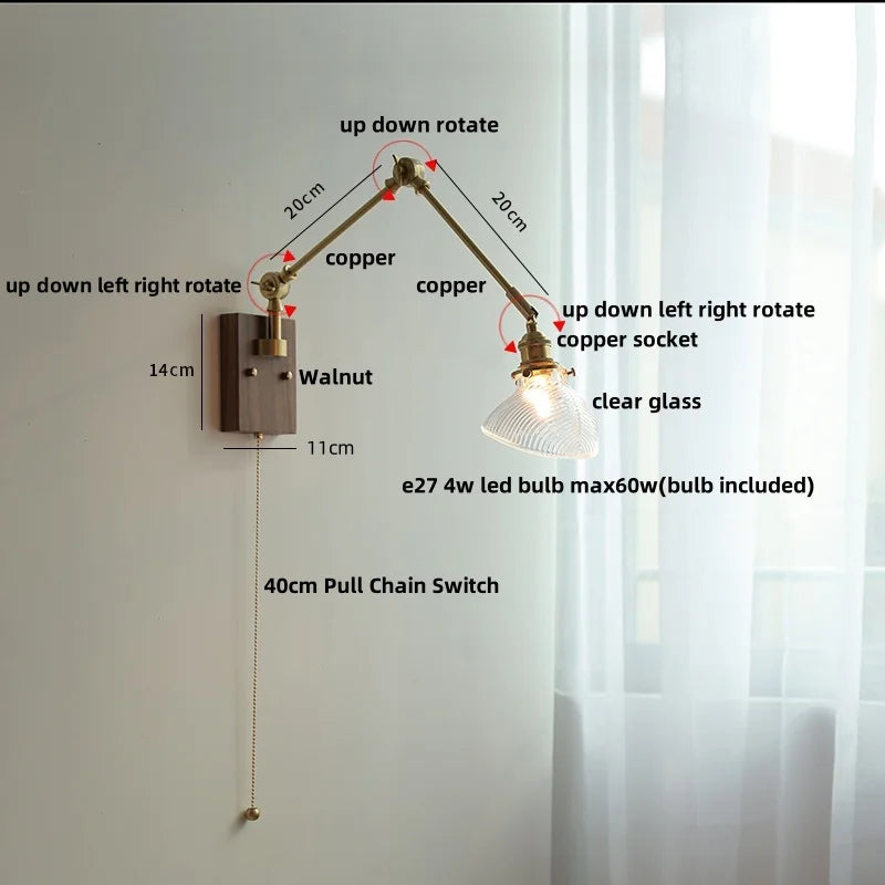 DecorBites™ Brass LED Wall Light Fixture Rotatable Glass Stair Lamp