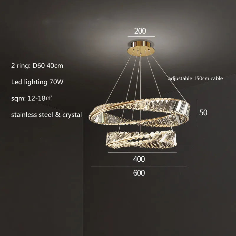 DecorBites™ Gold Plated Steel Ring Pendant Lamp with Dimmable LED Lights and K9 Crystals