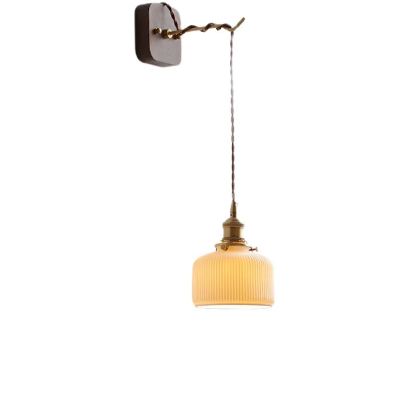 DecorBites™ LED Wall Sconce Modern Japan Style Ceramic Lampshade Wooden Base Light