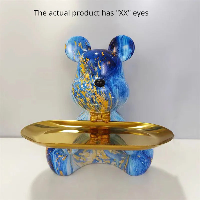 DecorBites™ Graffiti Bear Figurine: Modern Animal Statue & Key Storage Shelf