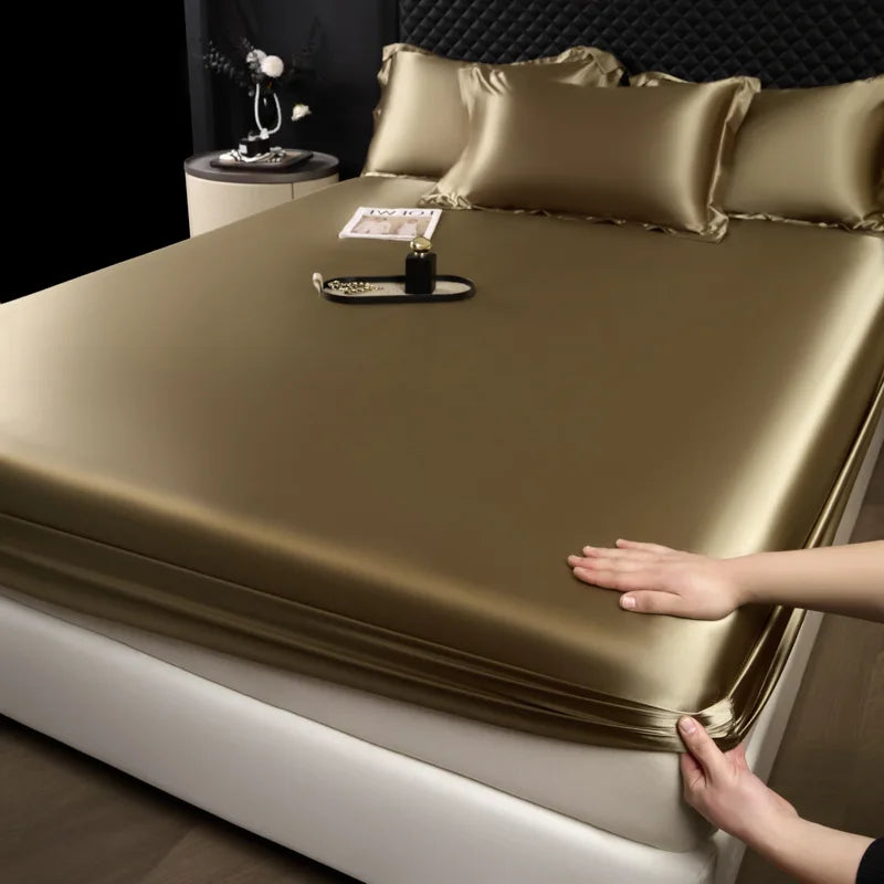 DecorBites™ 100% Mulberry Silk Fitted Sheet Set with Pillowcase - Luxury Solid Color Silk Bed Linen