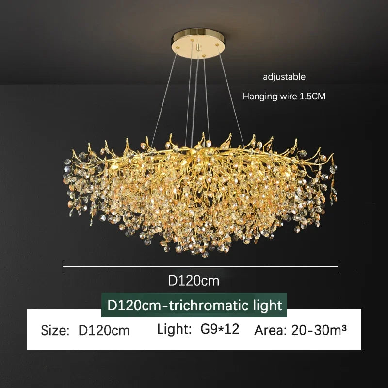ثريا سقف كريستالية LED ذهبية من DecorBites™ بتصميم تشعبات - إضاءة فاخرة لغرفة المعيشة