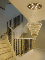 Contemporary Crystal Ring Pendant Light for Staircase