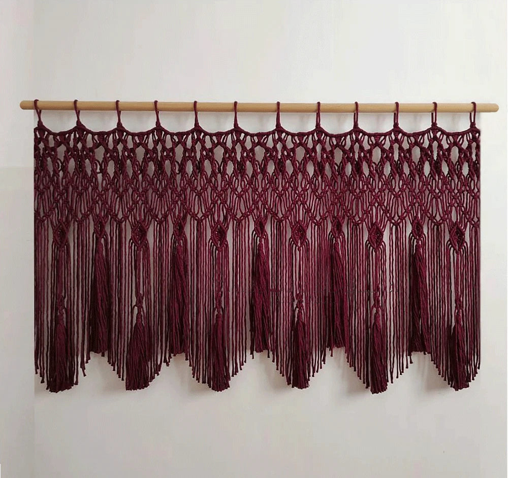DecorBites™ Handwoven Macrame Window Curtain Tapestry with Tassels