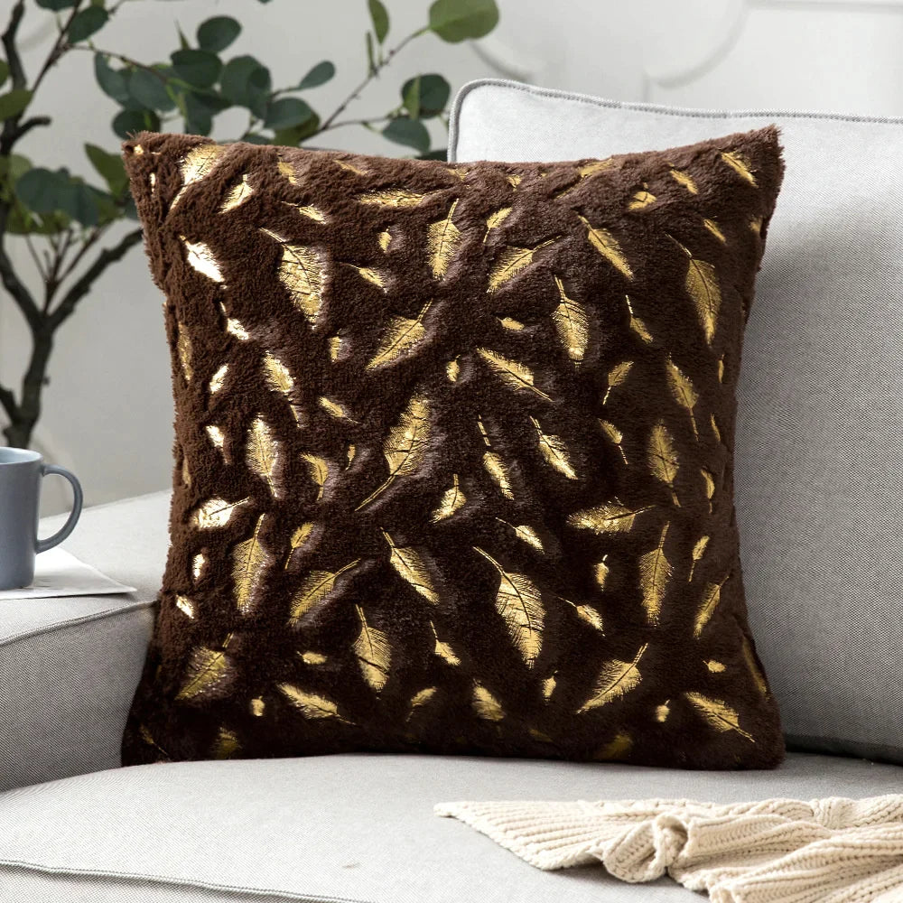 DecorBites™ Golden Fur Cushion Cover White 43x43 - Luxury Home Decor Pillow Case