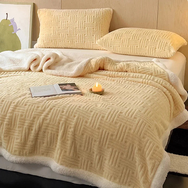 بطانية DecorBites™ مزدوجة الطبقات من صوف الحمل الجاكار لراحة وأناقة دافئتين