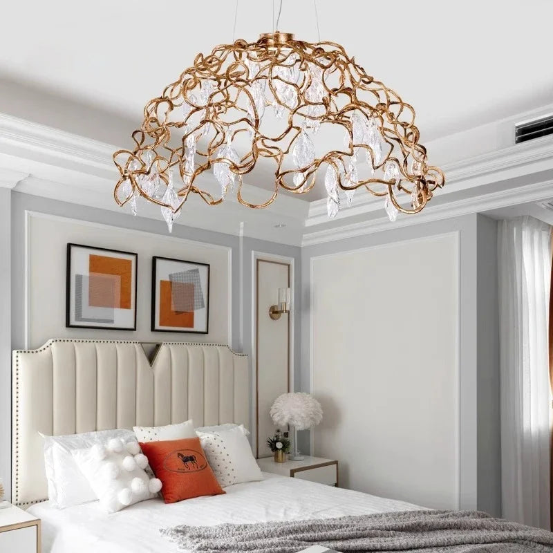 DecorBites™ Copper Crystal Ceiling Chandelier for Dining Living Room - Round Branch Crystal Lighting