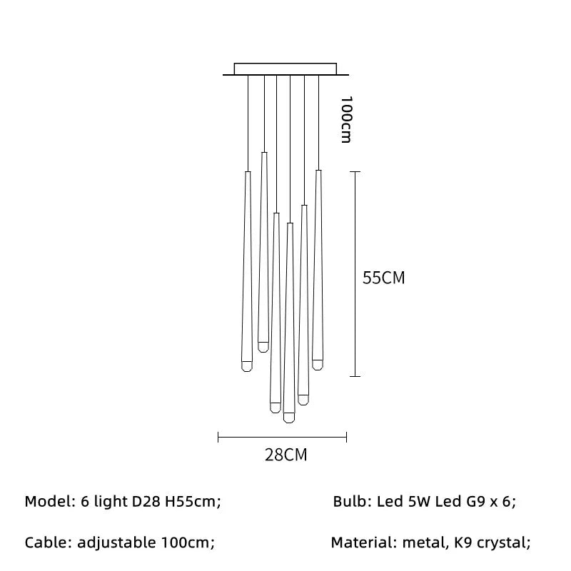 DecorBites™ Crystal LED Pendant Chandelier for Retro Villa Stairs