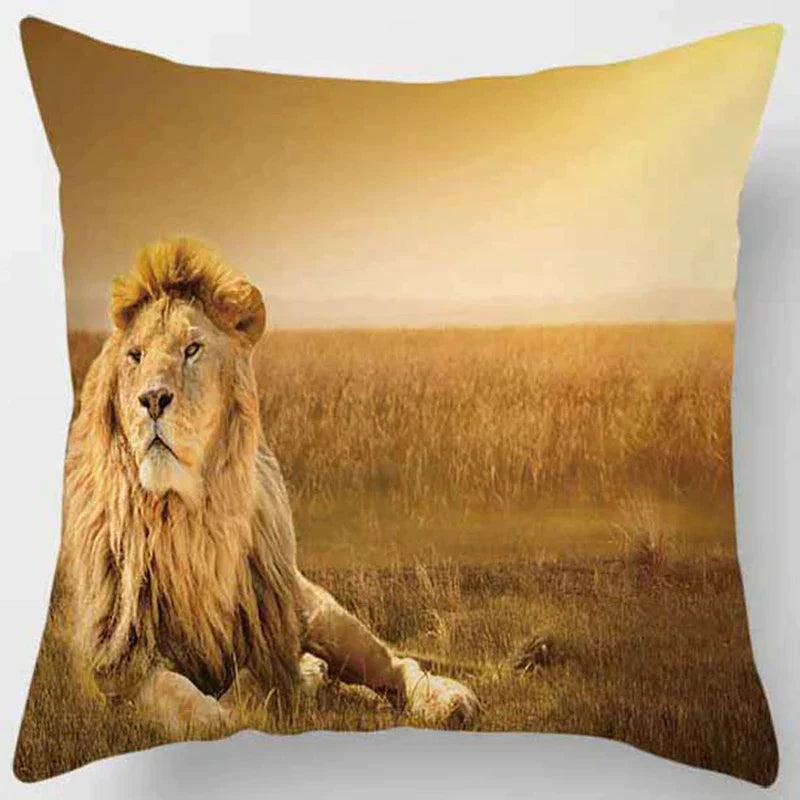 DecorBites™ Animals World Tiger Lion Pillow Case for Cute Home Decor in Sofa Living Room