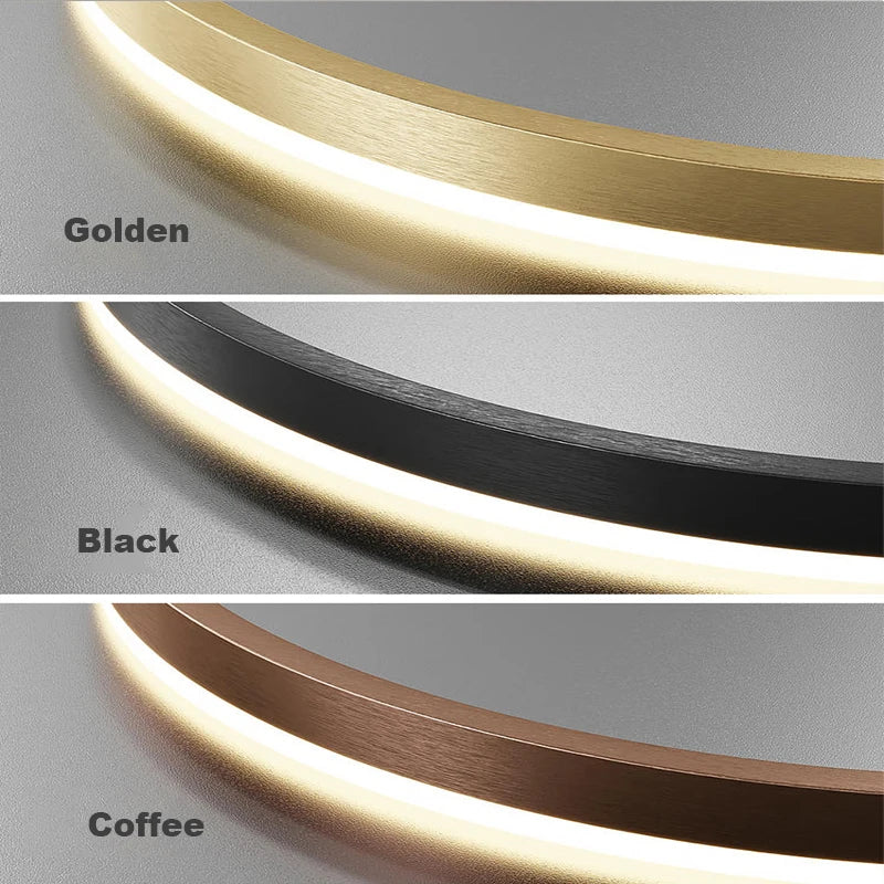 Minimalist Brushed Ring Pendant Light in Gold and Black