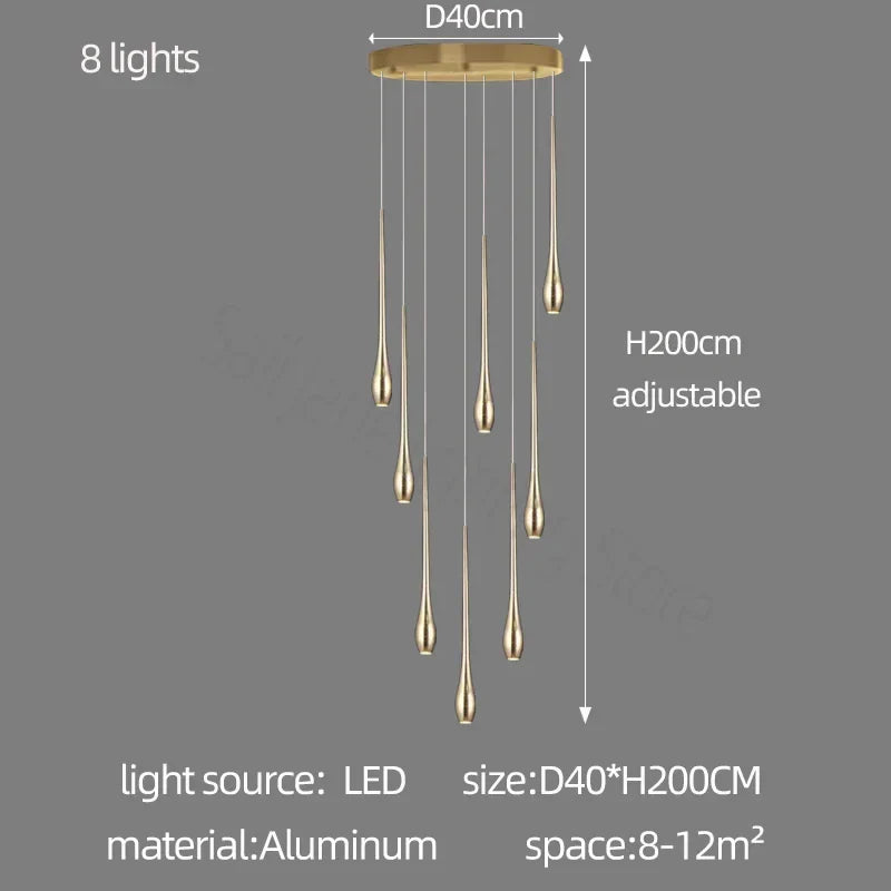 DecorBites™ Gold-Plated LED Ceiling Chandelier for Staircase, Living Room, Kitchen, Attic
