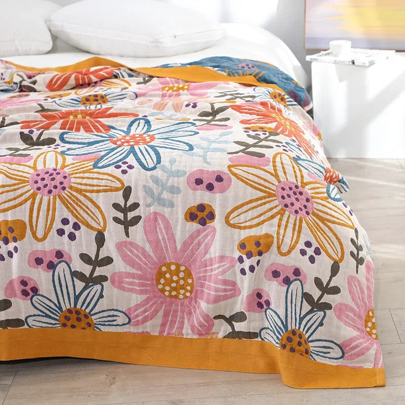 DecorBites™ Ethnic Cotton Blanket & Throw - Breathable Gauze Summer Quilt - Boho Decor Bedspread