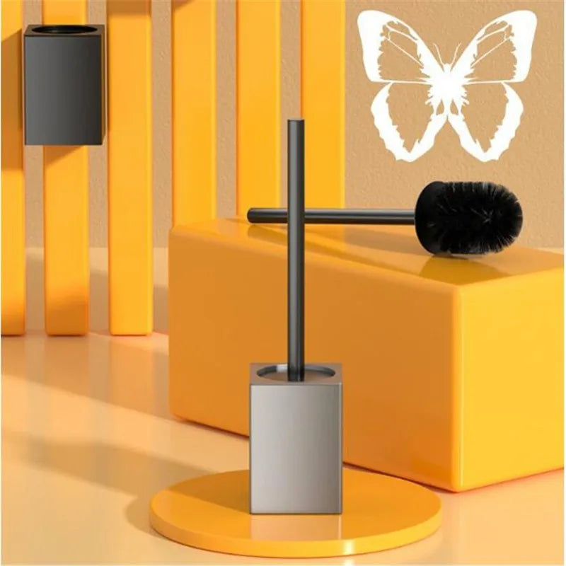 DecorBites™ طقم حامل فرشاة حمام ألومنيوم أسود مع فرشاة تنظيف