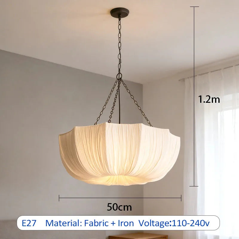 Japanese Fabric Flower Pendant Light With Iron Chain