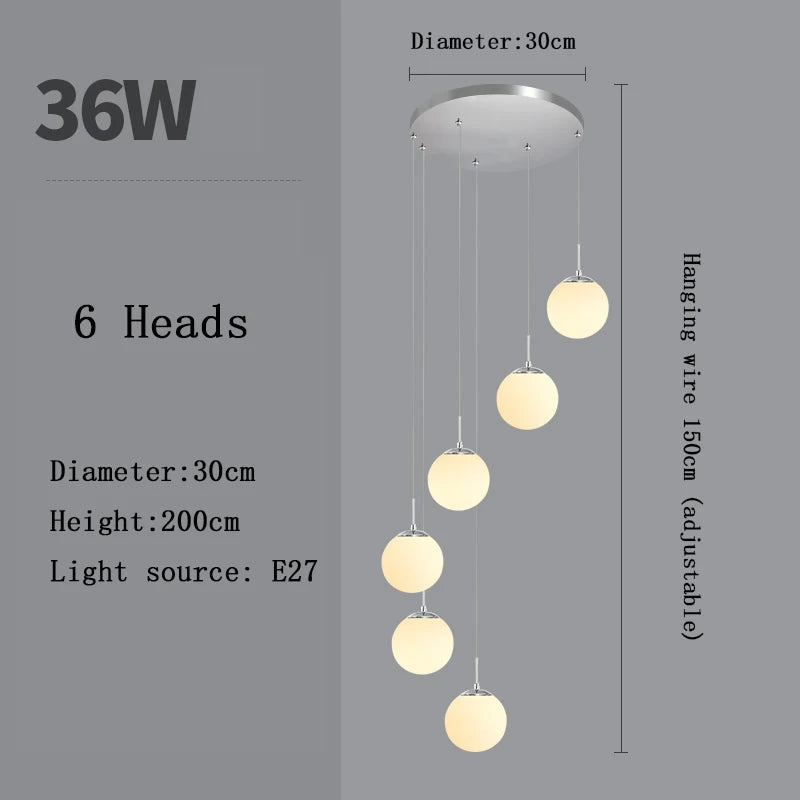 Nordic Glass Staircase Chandelier Pendant Light