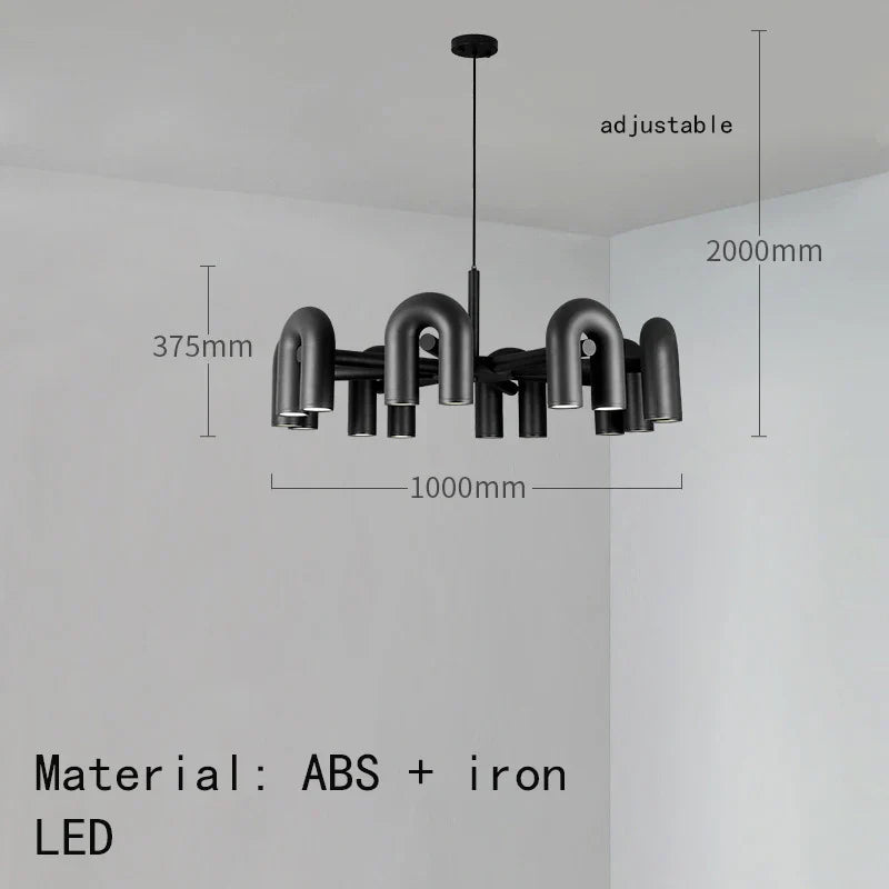DecorBites™ Art Deco Metal Chandelier in Black, Orange, and Gray - Adjustable Cord - Dining Room, Foyer, Bedroom Lighting