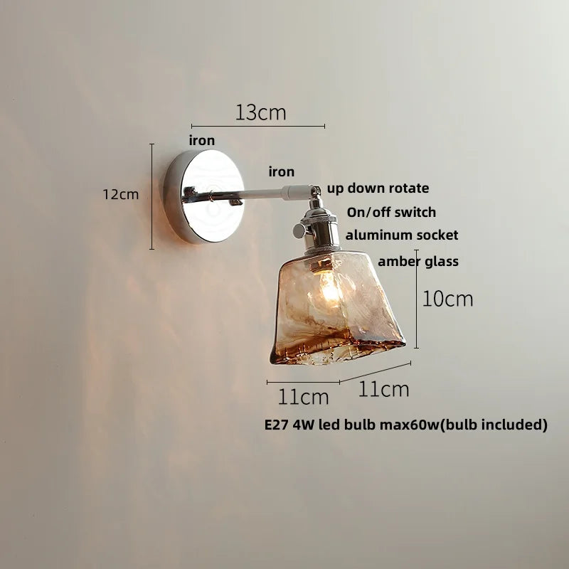 DecorBites™ Iron Rotate LED Wall Light Modern Pull Chain Switch Clear Glass Wandlamp