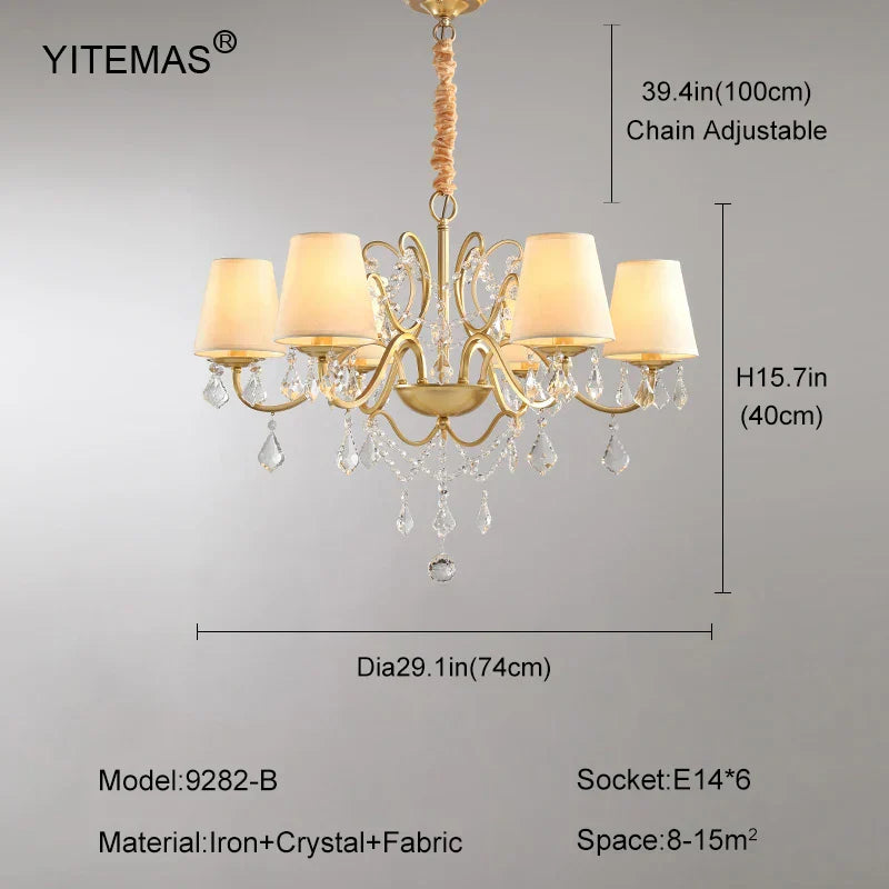 DecorBites™ ثريا ذهبية كريستالية بظل مصباح لغرفة المعيشة وغرفة النوم والمطبخ الأنيقة