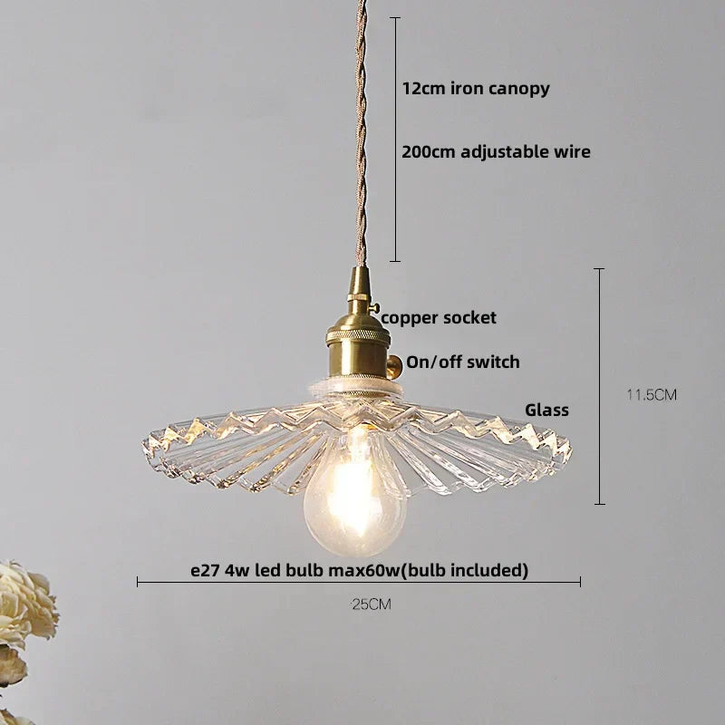 DecorBites™ Clear Leaf Glass LED Pendant Copper Switch Kitchen Dining Room Light