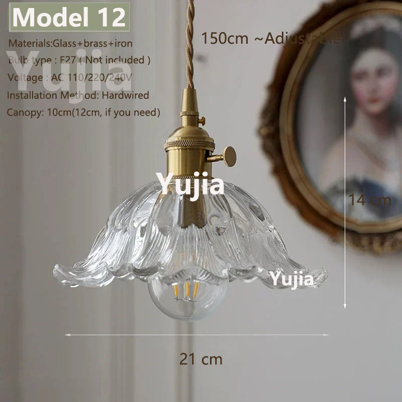 Vintage Green Glass Pendant Light With Brass Details