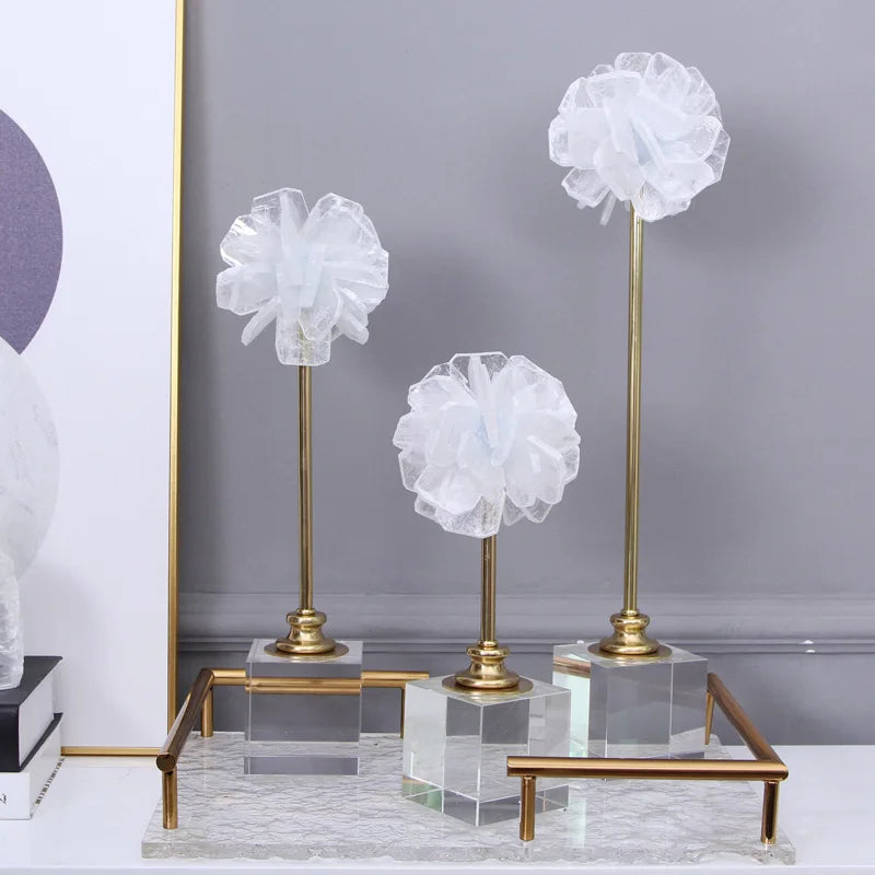 DecorBites™ Crystal Flower Glass Craft Hyalinite Sculpture Metal Decor Figurine