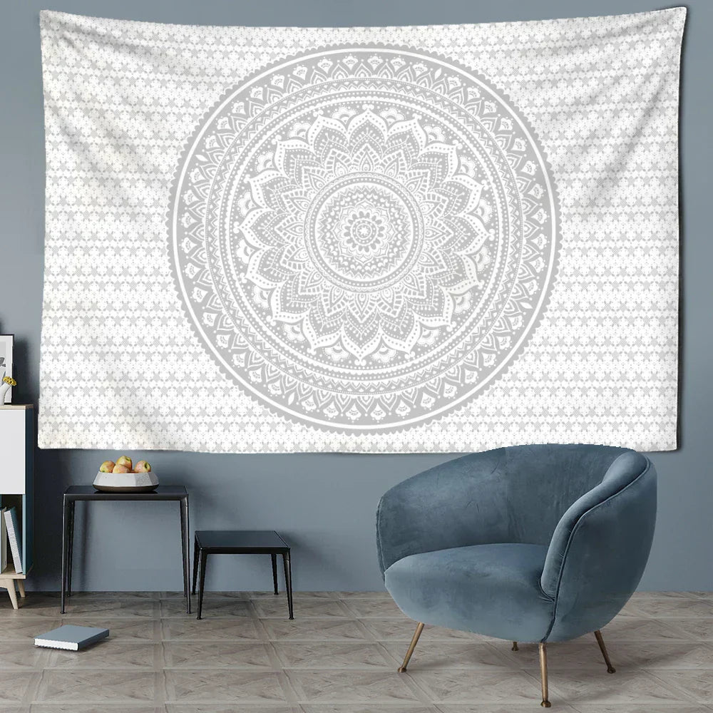 DecorBites™ نسيج جداري ماندالا رمادي فن الهيبيز المخدر لتزيين المنزل الجمالي