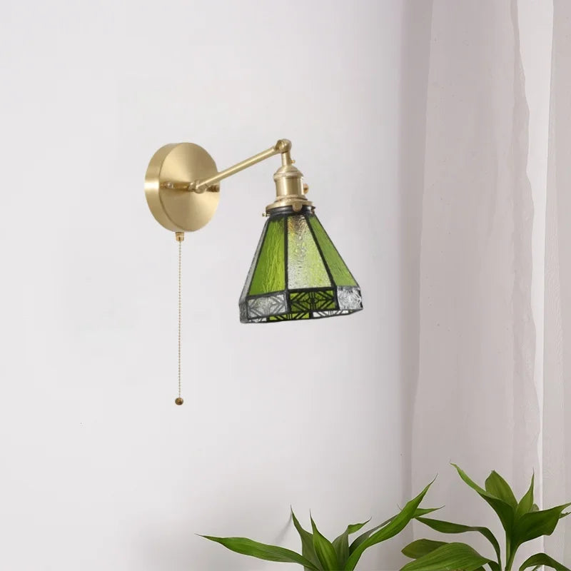 أباليك DecorBites™ الجدارية الخضراء من الزجاج مع إضاءة LED ومفتاح سحب بسلسلة، لغرفة النوم والحمام وغرفة المعيشة.