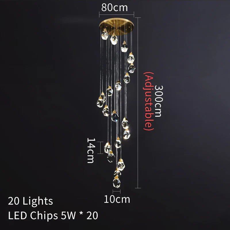DecorBites™ Crystal LED Chandelier: Modern Staircase & Living Room Pendant Light Fixture