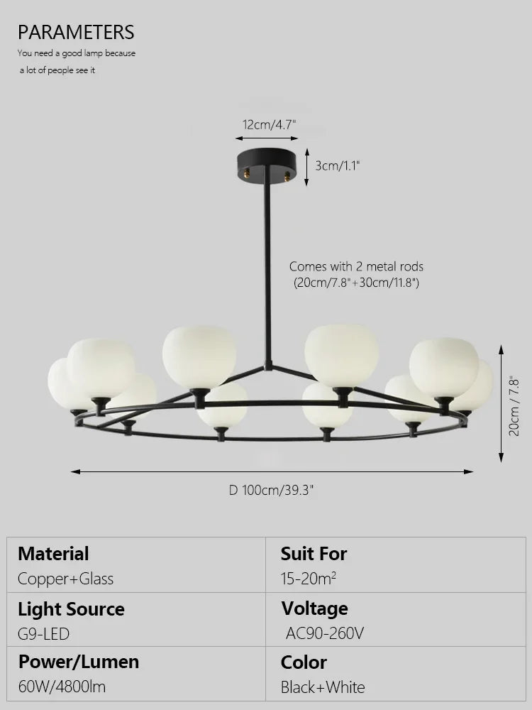 DecorBites™ Copper Glass Chandelier: Stylish Hanging Light for Living Room, Bedroom, Dining Room