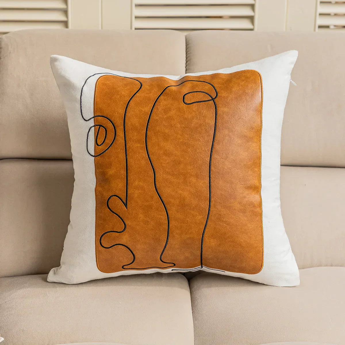 DecorBites™ Geometric Embroidery Plush Cushion Cover Brown Decorative Sofa Pillow Case