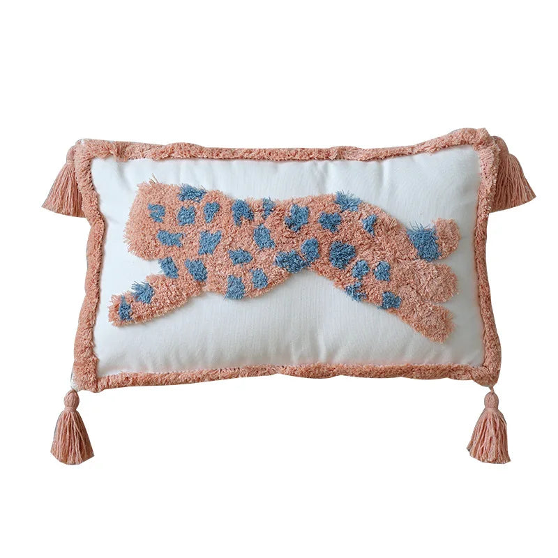 DecorBites™ Geometric Hand-Embroidered Tassel Pillowcase