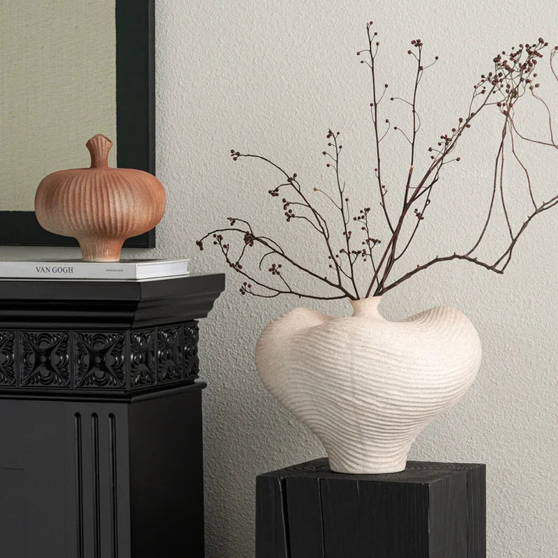 DecorBites™ Geometric Abstract Ceramic Flower Vase Bottle - Handcrafted Home Decor Pottery