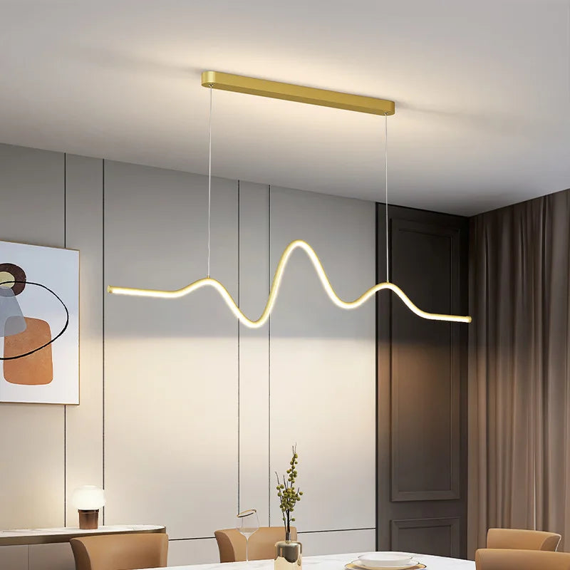 ثريا DecorBites™ LED ألومنيوم حديثة بتصميم خط متموج لمطبخ الجزيرة إضاءة معلقة