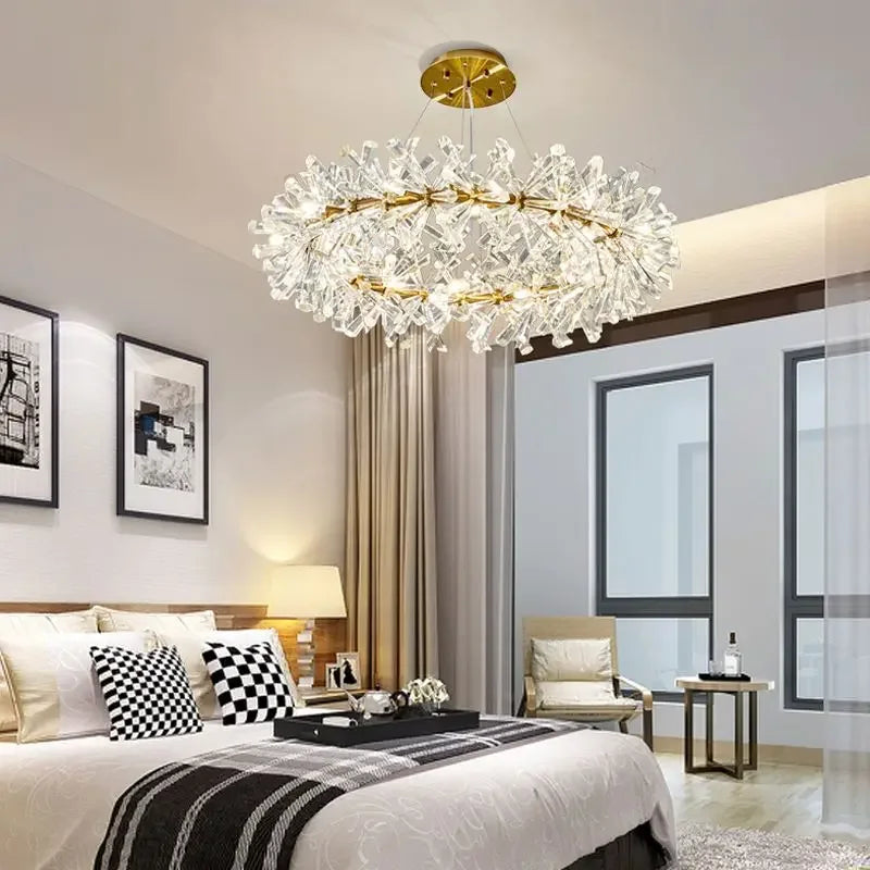 DecorBites™ Crystal Flower Chandelier: Modern Nordic Luxury LED Ceiling Lamp for Living Room