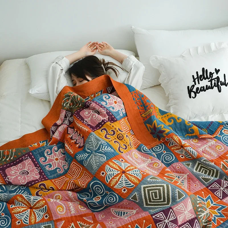 DecorBites™ Cotton Summer Throw Blanket – Breathable & Soft Nordic Quilt