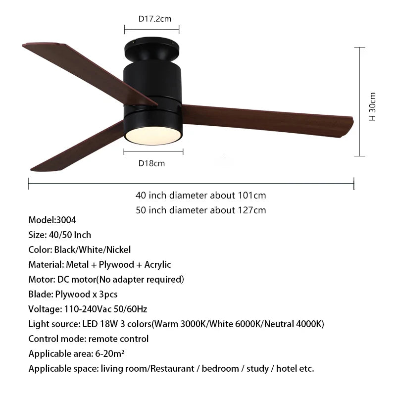 DecorBites™ 40 Inch LED Ceiling Fan with Remote Control - Modern Plywood Blade Design
