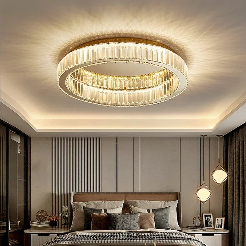 DecorBites™ Gold Crystal Ceiling Light Ring LED - إضاءة منزلية داخلية فاخرة حديثة