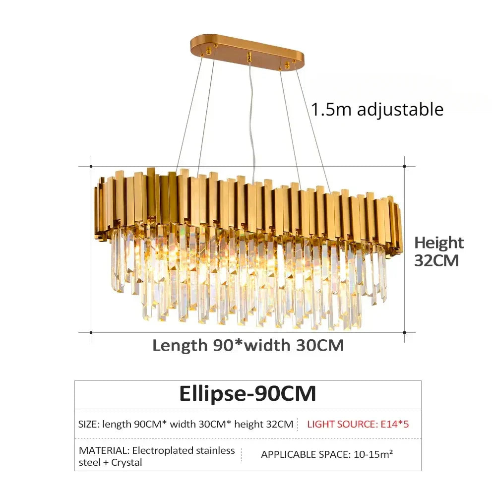 DecorBites™ ثريا كريستال ذهبية بتقنية LED للسقف لغرفة المعيشة والردهة