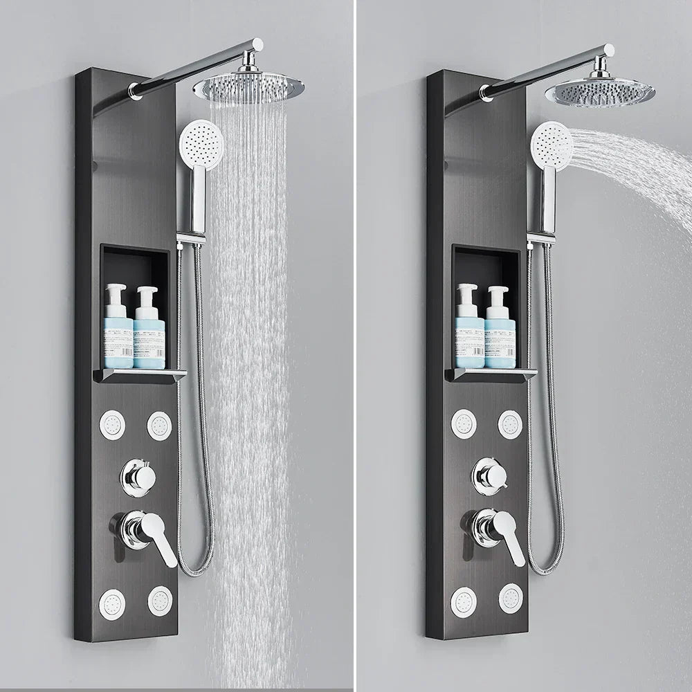 DecorBites™ Rainfall Shower Panel with Storage Rack and Massage Jets