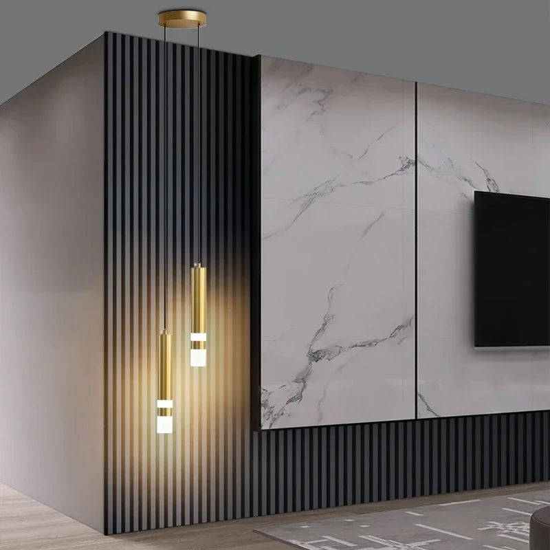 Modern Long Double Spotlight Pendant Light in Black/Gold