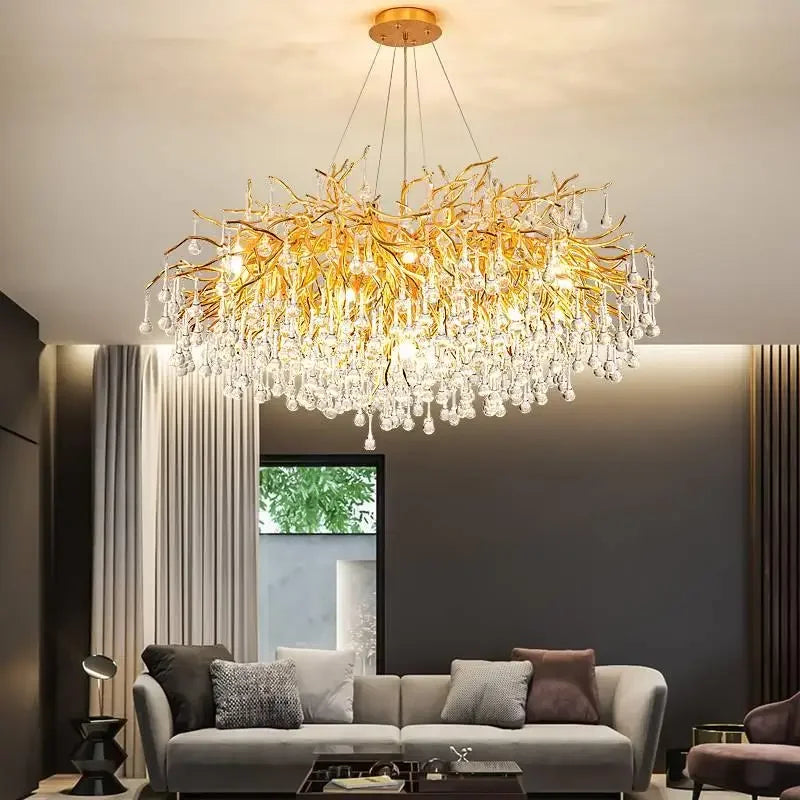 ثريا DecorBites™ الذهبية ذات الفروع الكريستالية لديكور غرف الطعام والمعيشة والنوم