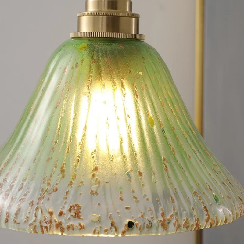 DecorBites™ LED Wood Walnut & Green Glass Pendant Light - Nordic Modern Style