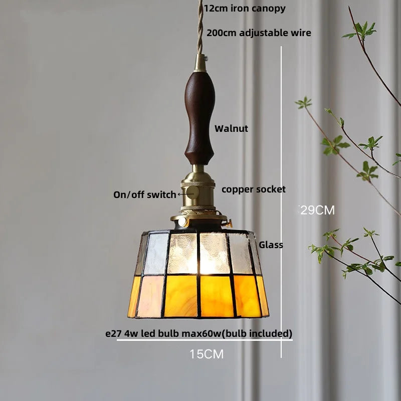 DecorBites™ Brass LED Pendant Light with Adjustable Glass & Wood Hang Lamp