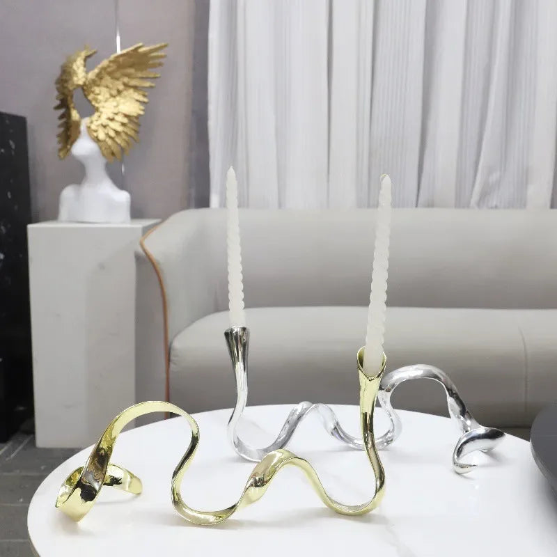DecorBites™ Geometric Gold Candlestick Holder Centerpiece